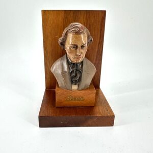 VTG Chopin Bust Bookend Wood Base Topiart‎ Italy Composer Figurine Decor Music